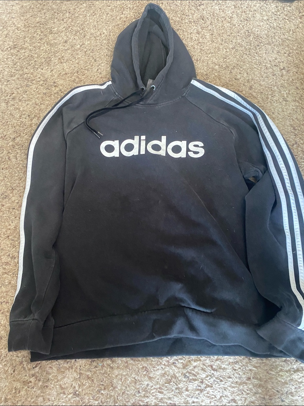 adidas Black Hoodie with White Logo and Sleeve Stripes